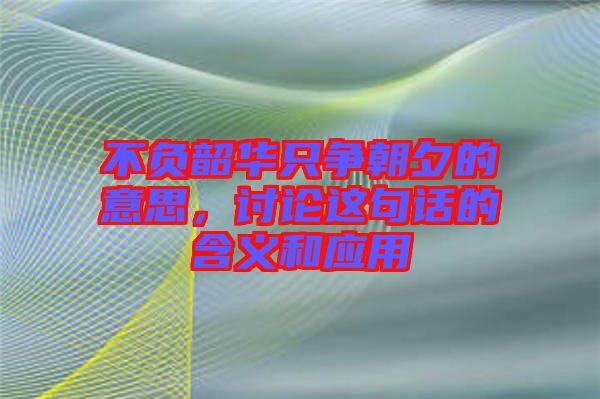 不負韶華只爭朝夕的意思,討論這句話的含義和應(yīng)用