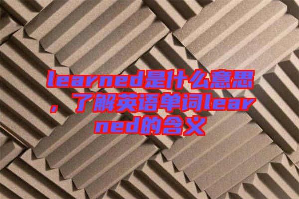 learned是什么意思,了解英語單詞learned的含義