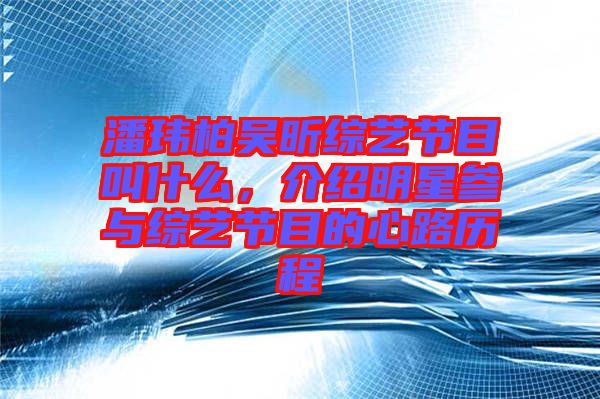 潘瑋柏吳昕綜藝節(jié)目叫什么，介紹明星參與綜藝節(jié)目的心路歷程