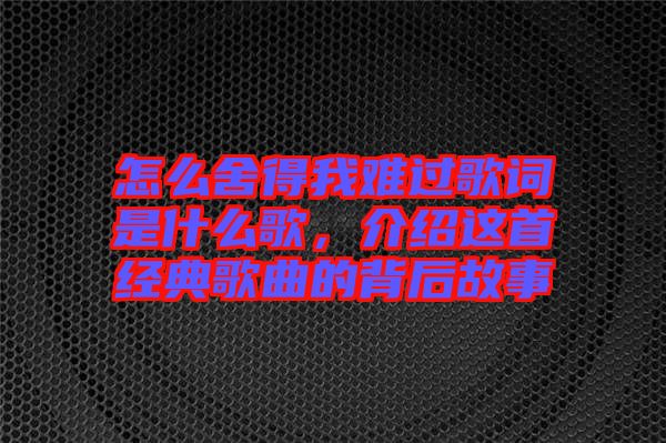 怎么舍得我難過歌詞是什么歌,介紹這首經典歌曲的背后故事