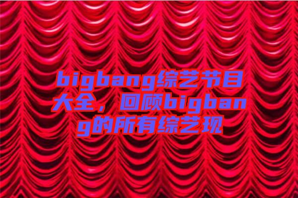 bigbang綜藝節目大全,回顧bigbang的所有綜藝現