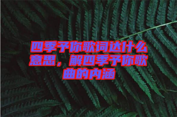 四季予你歌詞達(dá)什么意思,解四季予你歌曲的內(nèi)涵