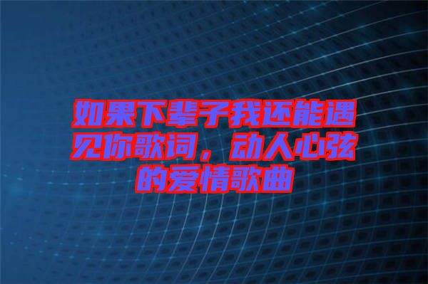 如果下輩子我還能遇見你歌詞,動人心弦的愛情歌曲