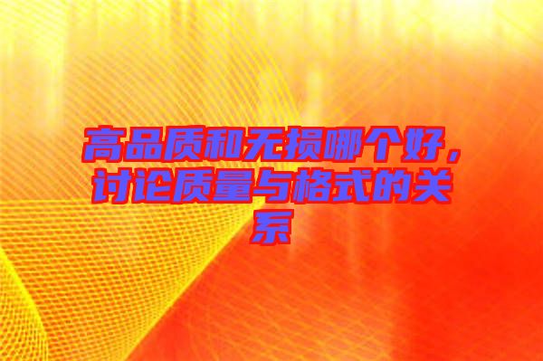 高品質和無損哪個好,討論質量與格式的關系