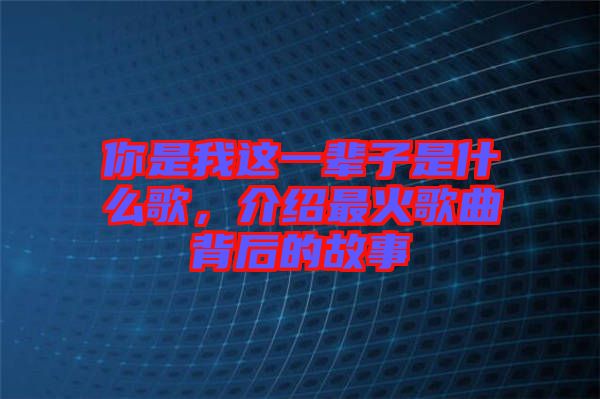 你是我這一輩子是什么歌,介紹最火歌曲背后的故事