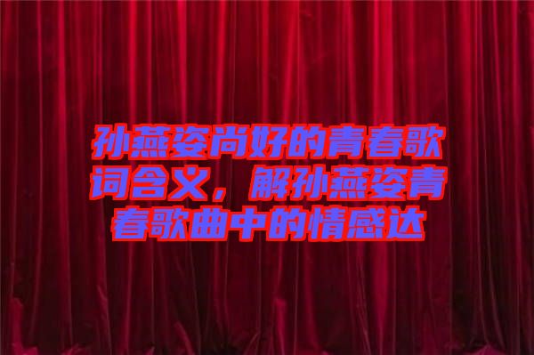 孫燕姿尚好的青春歌詞含義,解孫燕姿青春歌曲中的情感達(dá)