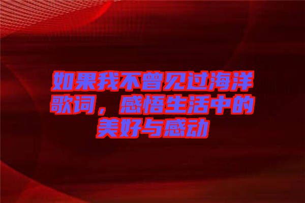 如果我不曾見過海洋歌詞,感悟生活中的美好與感動