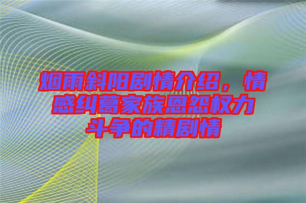 煙雨斜陽劇情介紹,情感糾葛家族恩怨權(quán)力斗爭的精劇情