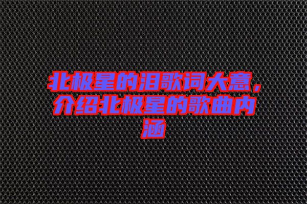 北極星的淚歌詞大意,介紹北極星的歌曲內涵