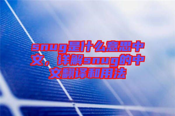 snug是什么意思中文,詳解snug的中文翻譯和用法