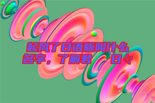 起風了日語版叫什么名字,了解君といた日々