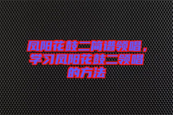 鳳陽花鼓二簡譜領(lǐng)唱,學(xué)習(xí)鳳陽花鼓二領(lǐng)唱的方法