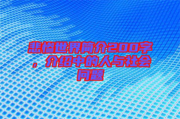 悲慘世界簡(jiǎn)介200字,介紹中的人與社會(huì)問題