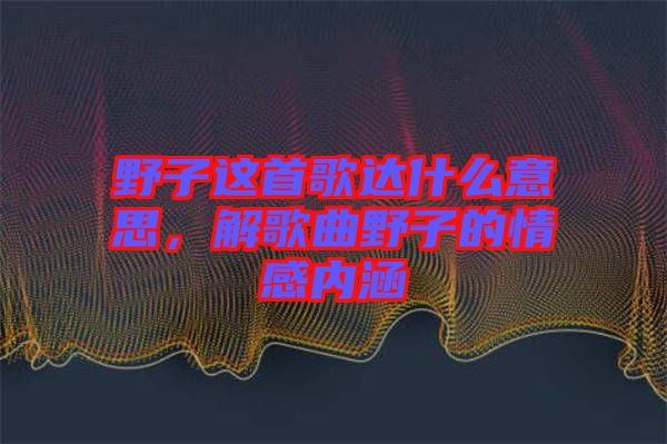 野子這首歌達什么意思,解歌曲野子的情感內涵