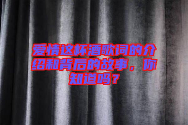 愛情這杯酒歌詞的介紹和背后的故事,你知道嗎?