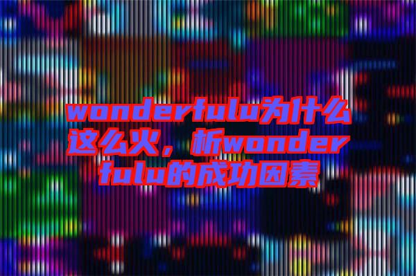 wonderfulu為什么這么火，析wonderfulu的成功因素