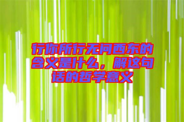 行你所行無問西東的含義是什么，解這句話的哲學(xué)意義