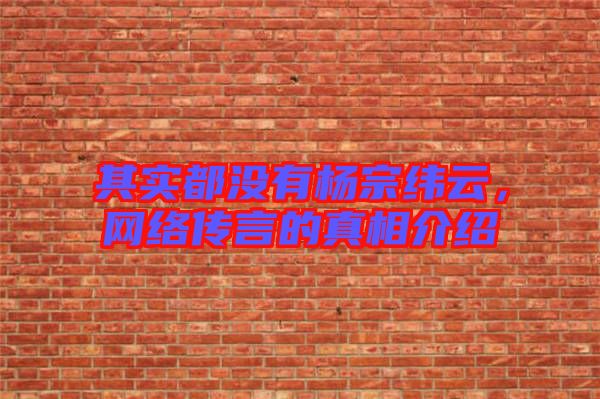 其實(shí)都沒(méi)有楊宗緯云,網(wǎng)絡(luò)傳言的真相介紹