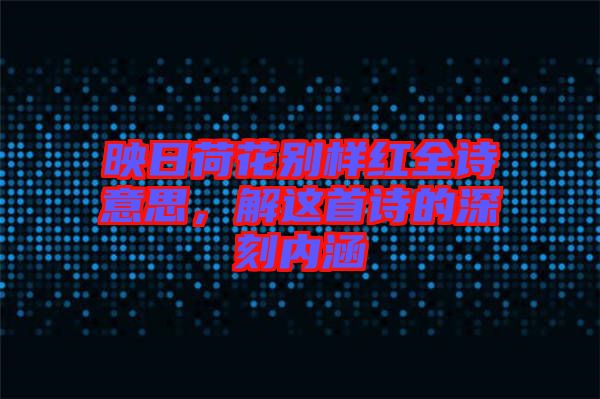 映日荷花別樣紅全詩意思，解這首詩的深刻內涵