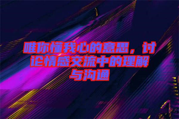 唯你懂我心的意思,討論情感交流中的理解與溝通