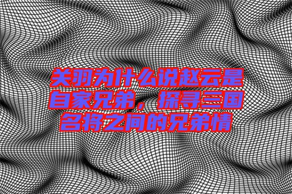 關(guān)羽為什么說(shuō)趙云是自家兄弟,探尋三國(guó)名將之間的兄弟情