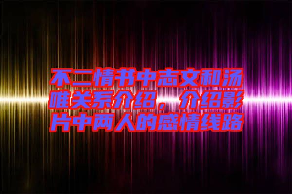 不二情書(shū)中志文和湯唯關(guān)系介紹，介紹影片中兩人的感情線路
