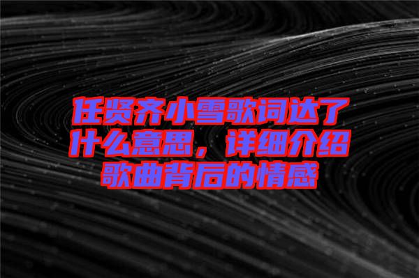 任賢齊小雪歌詞達了什么意思，詳細介紹歌曲背后的情感