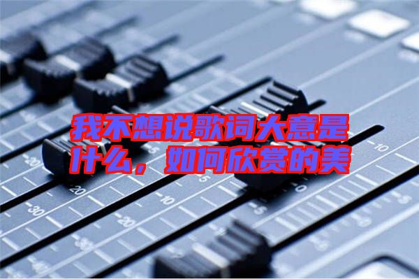 我不想說歌詞大意是什么,如何欣賞的美