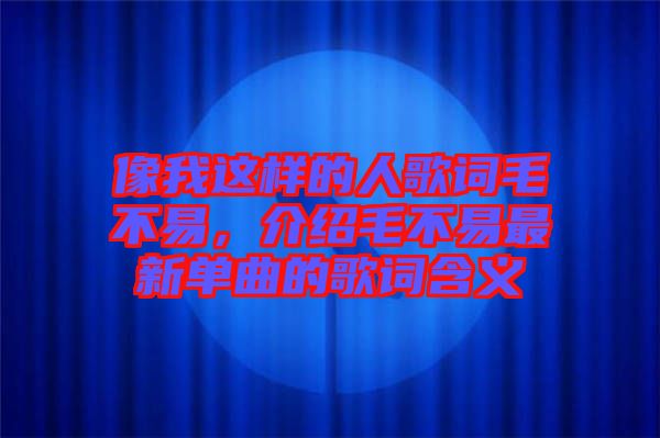 像我這樣的人歌詞毛不易，介紹毛不易最新單曲的歌詞含義