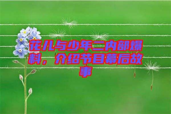 花兒與少年二內部爆料,介紹節目幕后故事