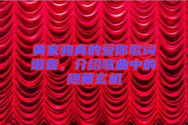 黃家駒真的愛你歌詞諧音,介紹歌曲中的隱藏玄機