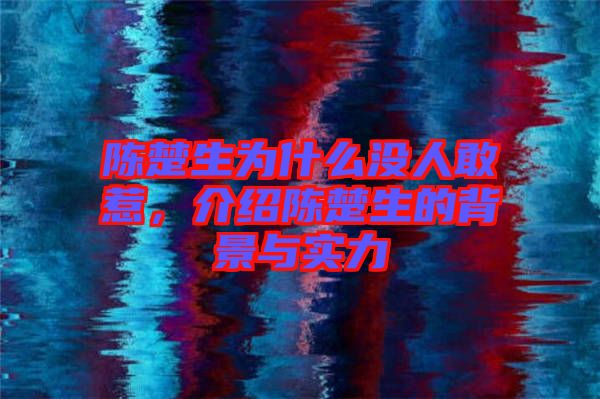 陳楚生為什么沒人敢惹,介紹陳楚生的背景與實力